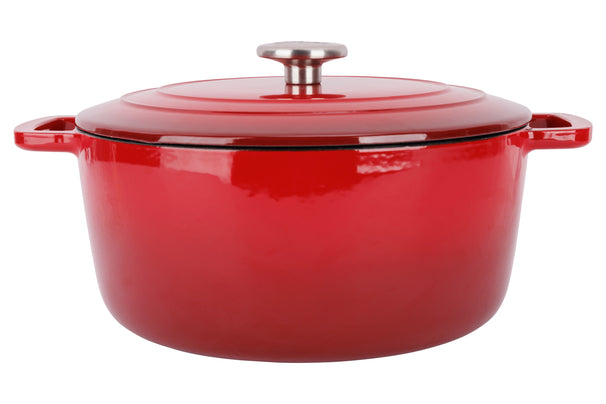 Olla para asar con tapa Fontestic de hierro fundido rojo tradicional Ø 28 cm / 6.8 litros - capa antiadherente esmaltada