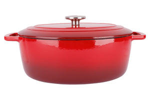 Olla para asar con tapa Fontestic de hierro fundido rojo tradicional ovalada - 31 x 24 cm / 6 litros - capa antiadherente esmaltada