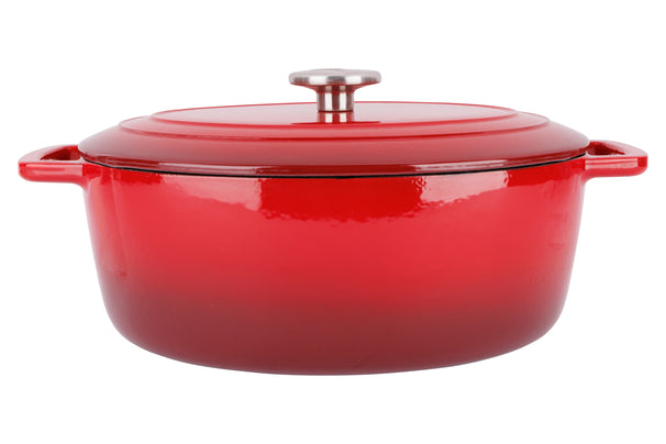 Olla para asar con tapa Fontestic de hierro fundido rojo tradicional ovalada - 31 x 24 cm / 6 litros - capa antiadherente esmaltada