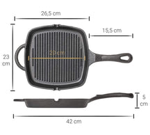 Blackwell Pan set cast iron – frying pan Ø 25 cm and grill pan 23 x 23 cm – suitable for all heat sources –  without non-stick coating 