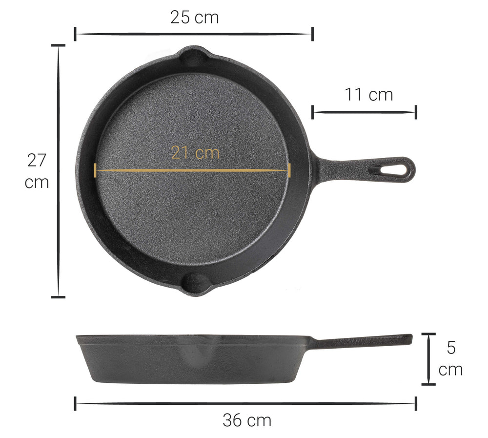 Blackwell Pan set cast iron – frying pan Ø 25 cm and grill pan 23 x 23 cm – suitable for all heat sources –  without non-stick coating 