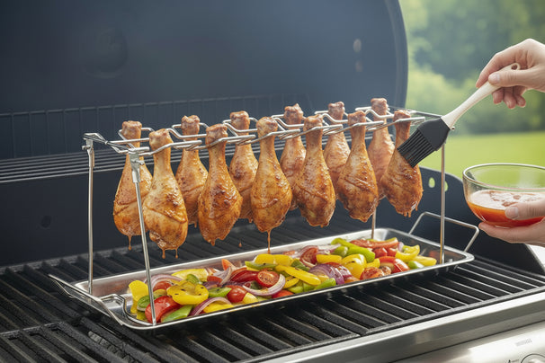 Cookinglife Soporte para Alitas de Pollo BBQ Fire & Flavour - Metal - Para Asar 12 Piezas