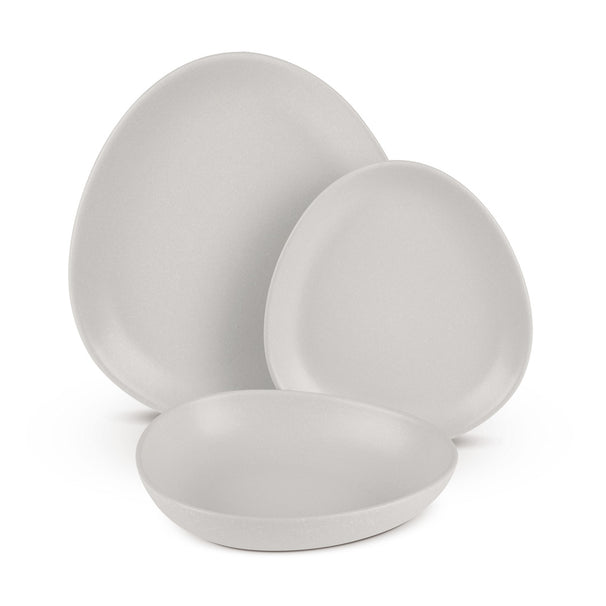 BerlingerHaus Dinnerware Set Matte Cream Oval - 18-Piece / 6 Persons - 6 Dinner Plates, 6 Breakfast Plates and 6 Deep Plates