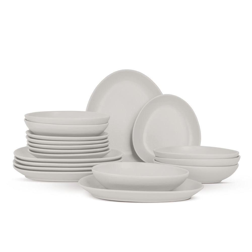 BerlingerHaus Dinnerware Set Matte Cream Oval - 18-Piece / 6 Persons - 6 Dinner Plates, 6 Breakfast Plates and 6 Deep Plates