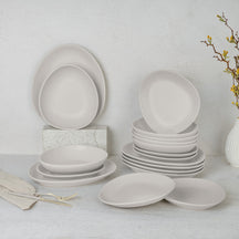 BerlingerHaus Dinnerware Set Matte Cream Oval - 18-Piece / 6 Persons - 6 Dinner Plates, 6 Breakfast Plates and 6 Deep Plates