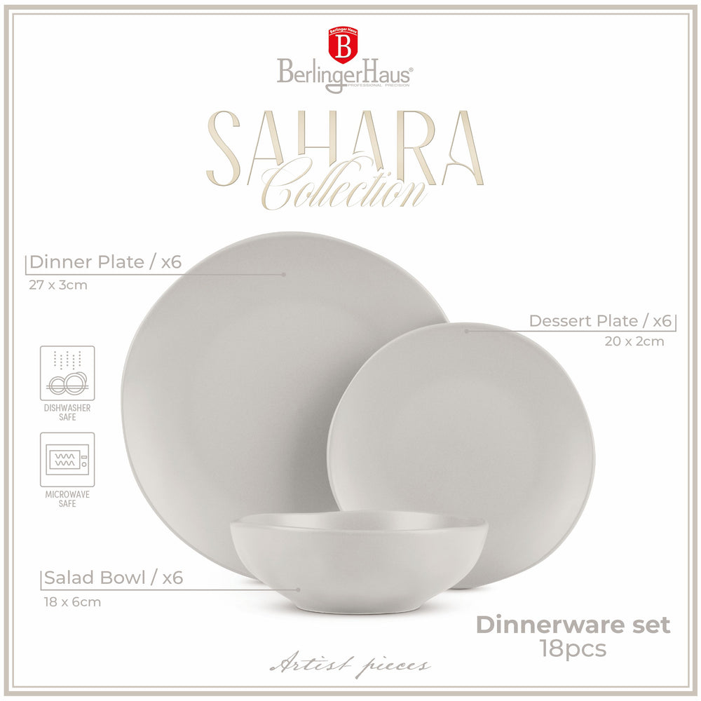 BerlingerHaus Set de Mesa Mate Crema Redonda - 18 Piezas / 6 Personas - 6 platos de cena, 6 platos de desayuno y 6 platos hondos