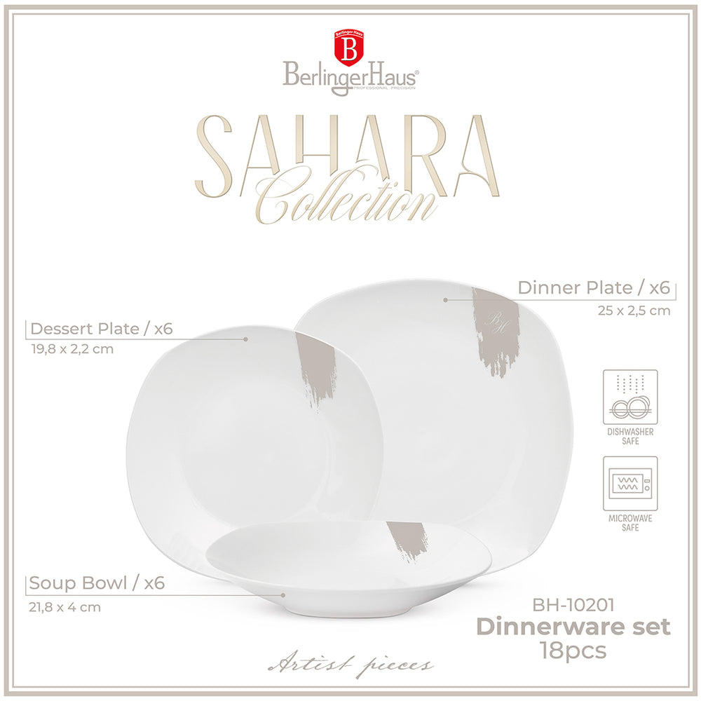 BerlingerHaus Dinnerware Set Cream - 18-Piece / 6 Persons - 6 Dinner Plates, 6 Breakfast Plates and 6 Deep Plates