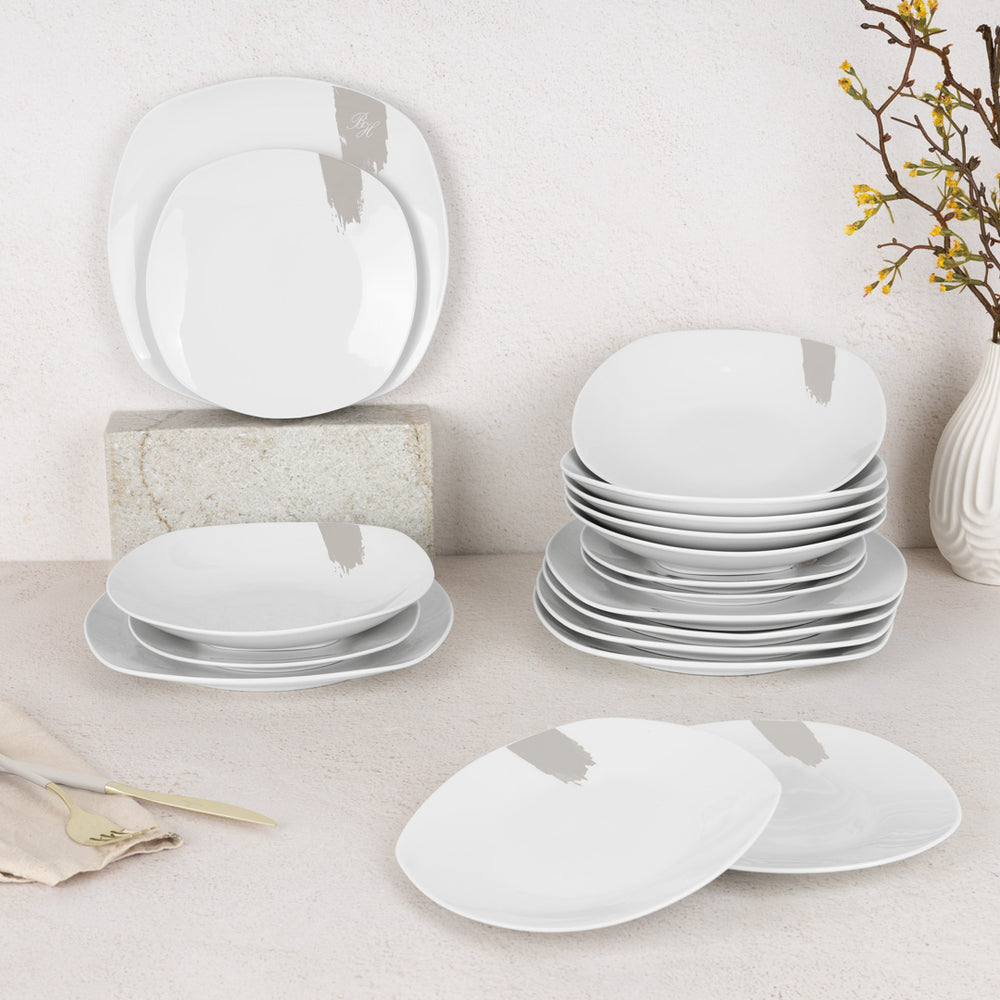 BerlingerHaus Dinnerware Set Cream - 18-Piece / 6 Persons - 6 Dinner Plates, 6 Breakfast Plates and 6 Deep Plates