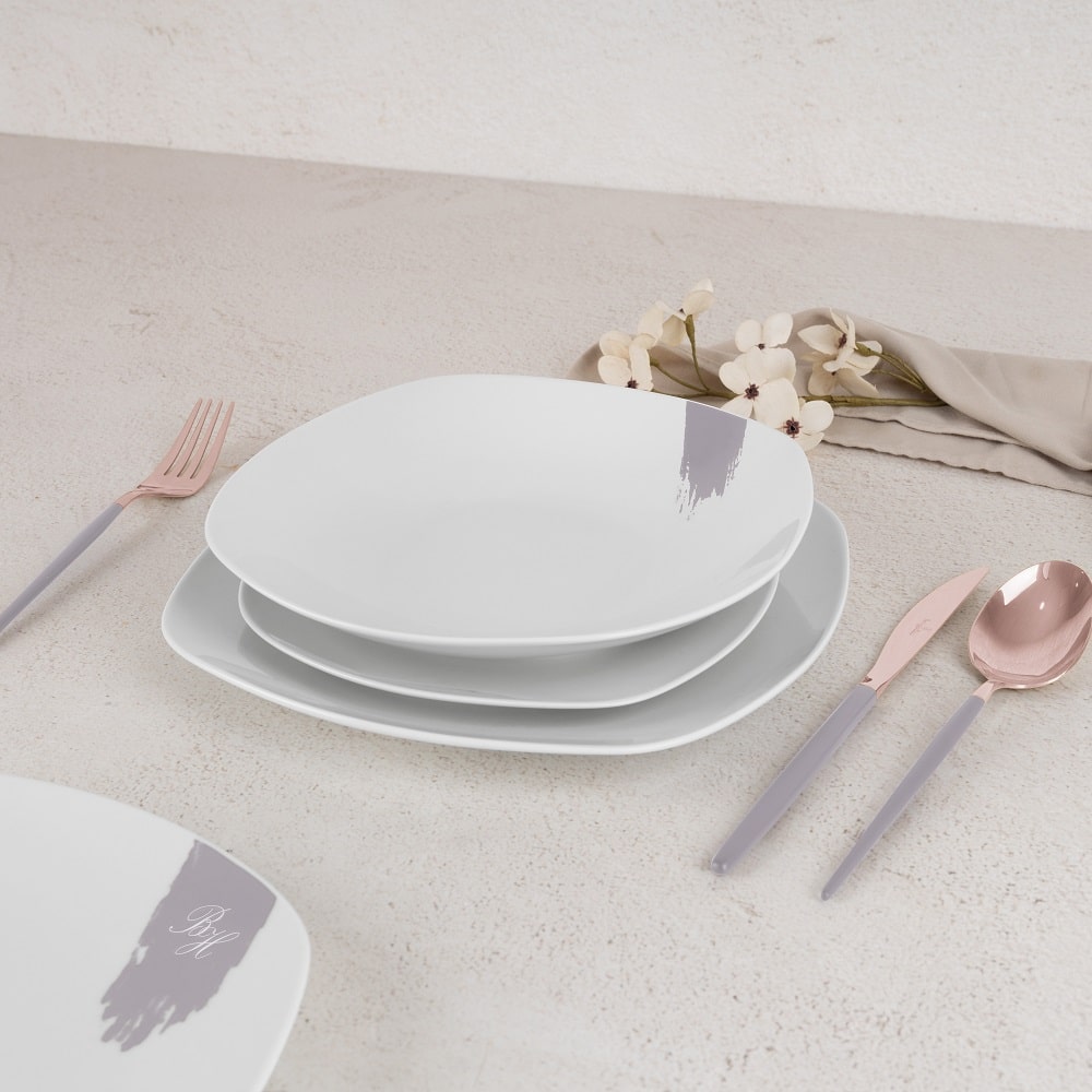 BerlingerHaus Dinnerware Set Taupe - 18-Piece / 6 Persons - 6 Dinner Plates, 6 Breakfast Plates and 6 Deep Plates