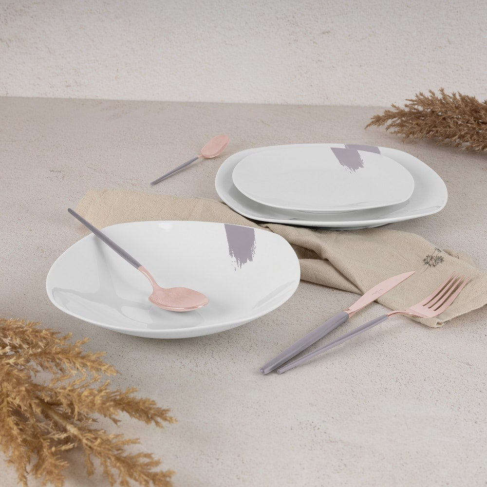 BerlingerHaus Dinnerware Set Taupe - 18-Piece / 6 Persons - 6 Dinner Plates, 6 Breakfast Plates and 6 Deep Plates