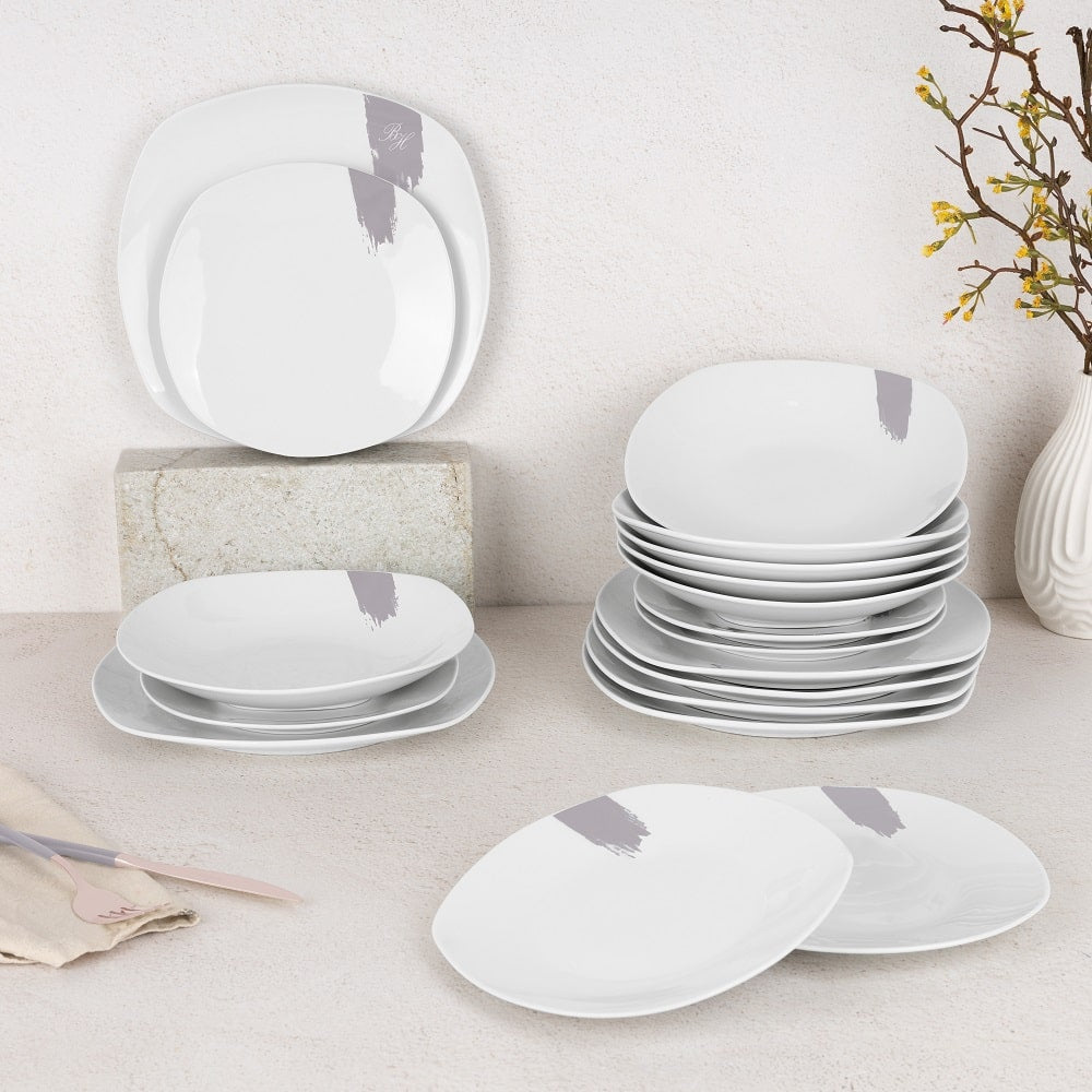 BerlingerHaus Dinnerware Set Taupe - 18-Piece / 6 Persons - 6 Dinner Plates, 6 Breakfast Plates and 6 Deep Plates