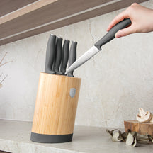 BerlingerHaus Bloque de cuchillos Mate Antracita Redondo 6 piezas - Cuchillo de chef, Cuchillo de pan, Santoku, Cuchillo de oficina & Cuchillo pelador