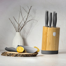 BerlingerHaus Bloque de cuchillos Mate Antracita Redondo 6 piezas - Cuchillo de chef, Cuchillo de pan, Santoku, Cuchillo de oficina & Cuchillo pelador