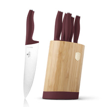 BerlingerHaus Bloque de cuchillos Mate Burdeos Redondo 6 piezas - Cuchillo de chef, Cuchillo de pan, Cuchillo Santoku, Cuchillo de oficina & Cuchillo pelador