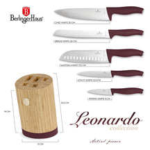BerlingerHaus Bloque de cuchillos Mate Burdeos Redondo 6 piezas - Cuchillo de chef, Cuchillo de pan, Cuchillo Santoku, Cuchillo de oficina & Cuchillo pelador