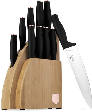 BerlingerHaus Knife Block Black Rose Gold 10-piece - Chef's Knife, Bread Knife, Santoku Knife, Paring Knife, Peeling Knife & 4 Steak Knives