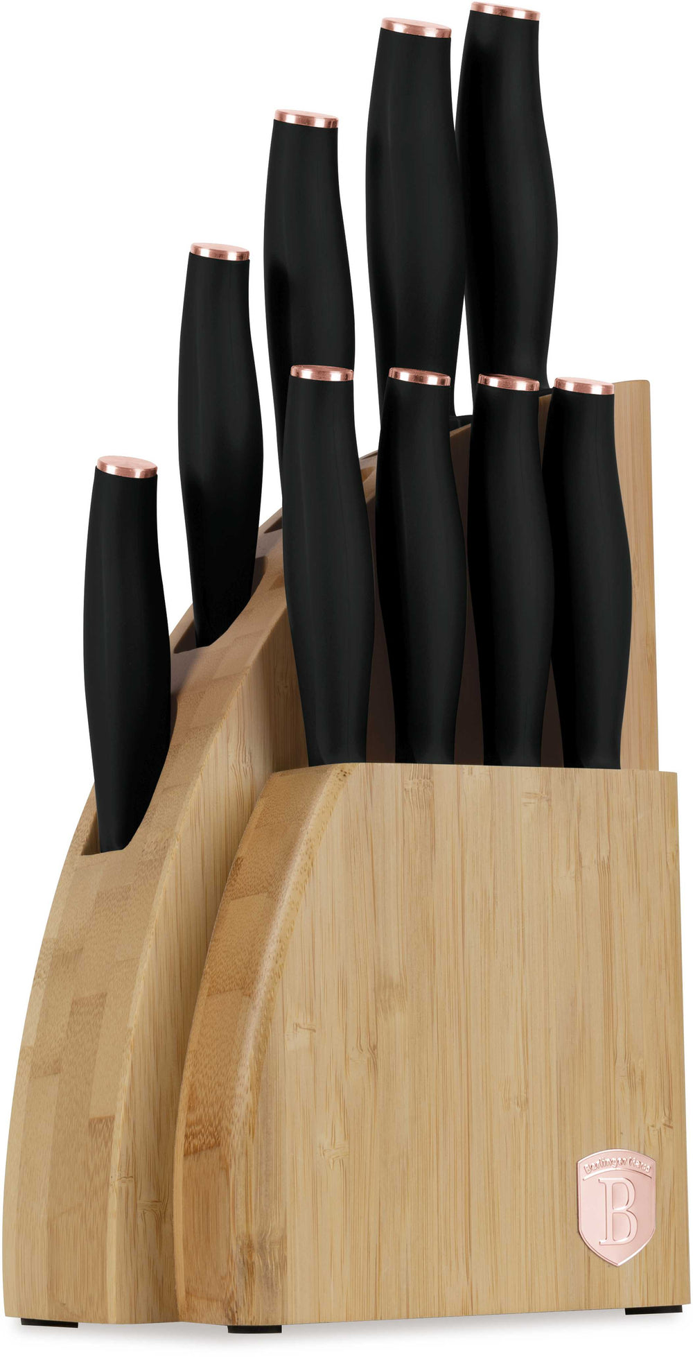 BerlingerHaus Knife Block Black Rose Gold 10-piece - Chef's Knife, Bread Knife, Santoku Knife, Paring Knife, Peeling Knife & 4 Steak Knives