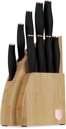 BerlingerHaus Knife Block Black Rose Gold 10-piece - Chef's Knife, Bread Knife, Santoku Knife, Paring Knife, Peeling Knife & 4 Steak Knives