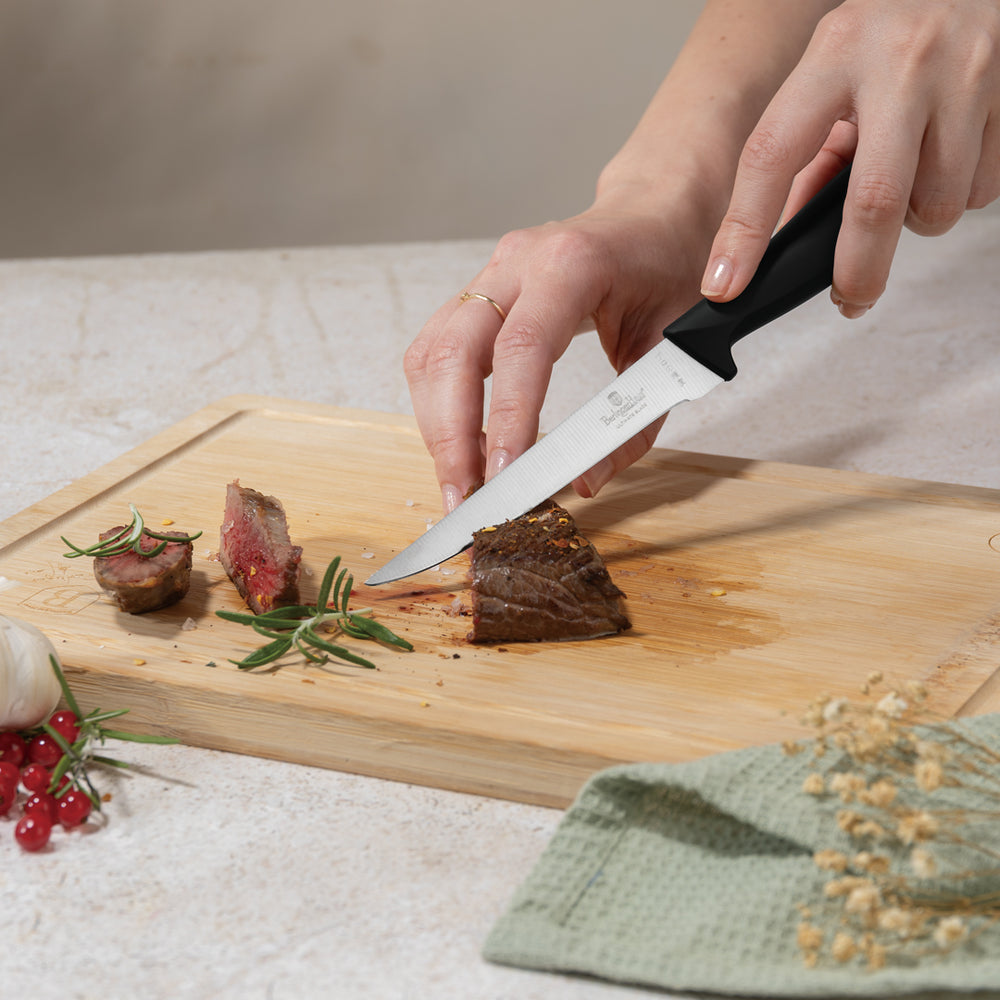 BerlingerHaus Knife Block Black Rose Gold 10-piece - Chef's Knife, Bread Knife, Santoku Knife, Paring Knife, Peeling Knife & 4 Steak Knives