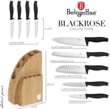 BerlingerHaus Knife Block Black Rose Gold 10-piece - Chef's Knife, Bread Knife, Santoku Knife, Paring Knife, Peeling Knife & 4 Steak Knives