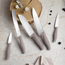 BerlingerHaus Knife Set with Magnetic Knife Strip Acacia Wood Taupe - 6-piece - Chef's Knife, Bread Knife, Santoku Knife, Paring Knife & Peeling Knife