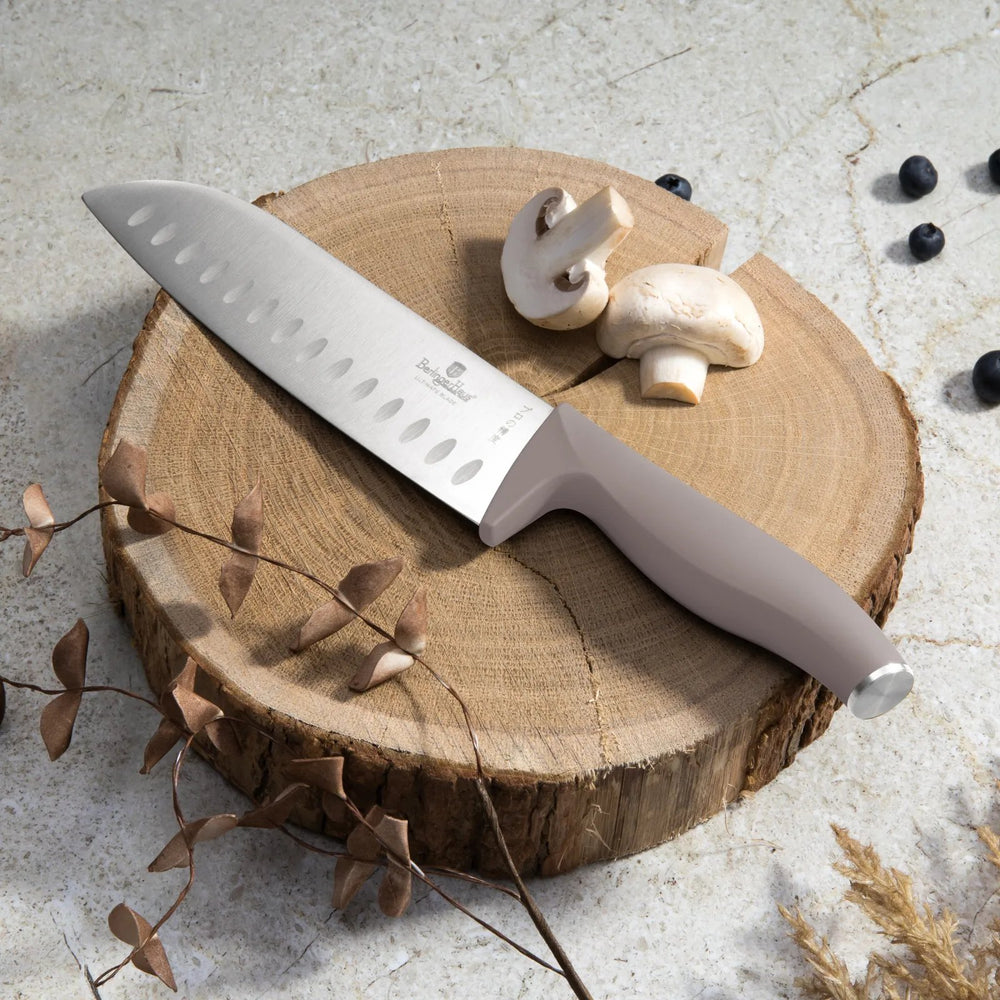 BerlingerHaus Knife Set with Magnetic Knife Strip Acacia Wood Taupe - 6-piece - Chef's Knife, Bread Knife, Santoku Knife, Paring Knife & Peeling Knife