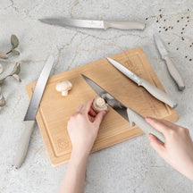 BerlingerHaus Knife Set with Cutting Board Matte Cream 6-piece - Chef's Knife, Bread Knife, Carving Knife, Paring Knife & Peeling Knife