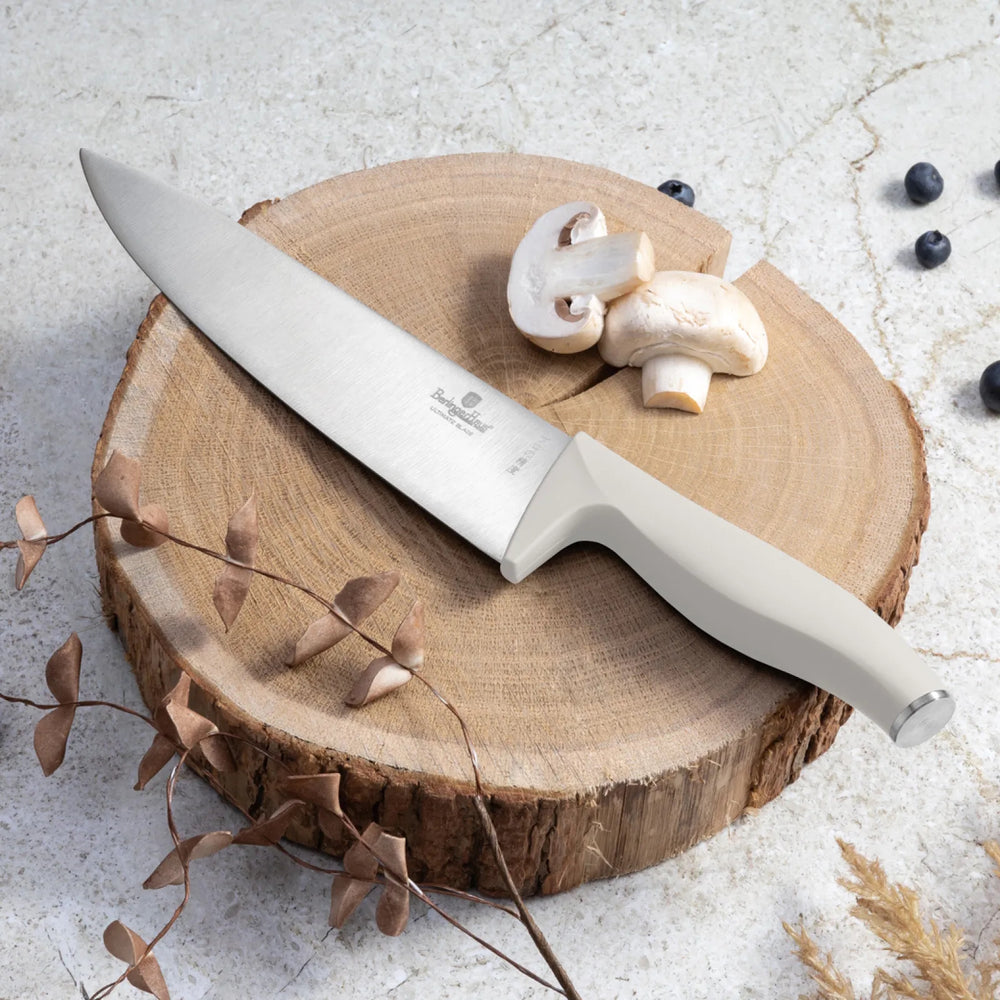 BerlingerHaus Knife Set with Cutting Board Matte Cream 6-piece - Chef's Knife, Bread Knife, Carving Knife, Paring Knife & Peeling Knife