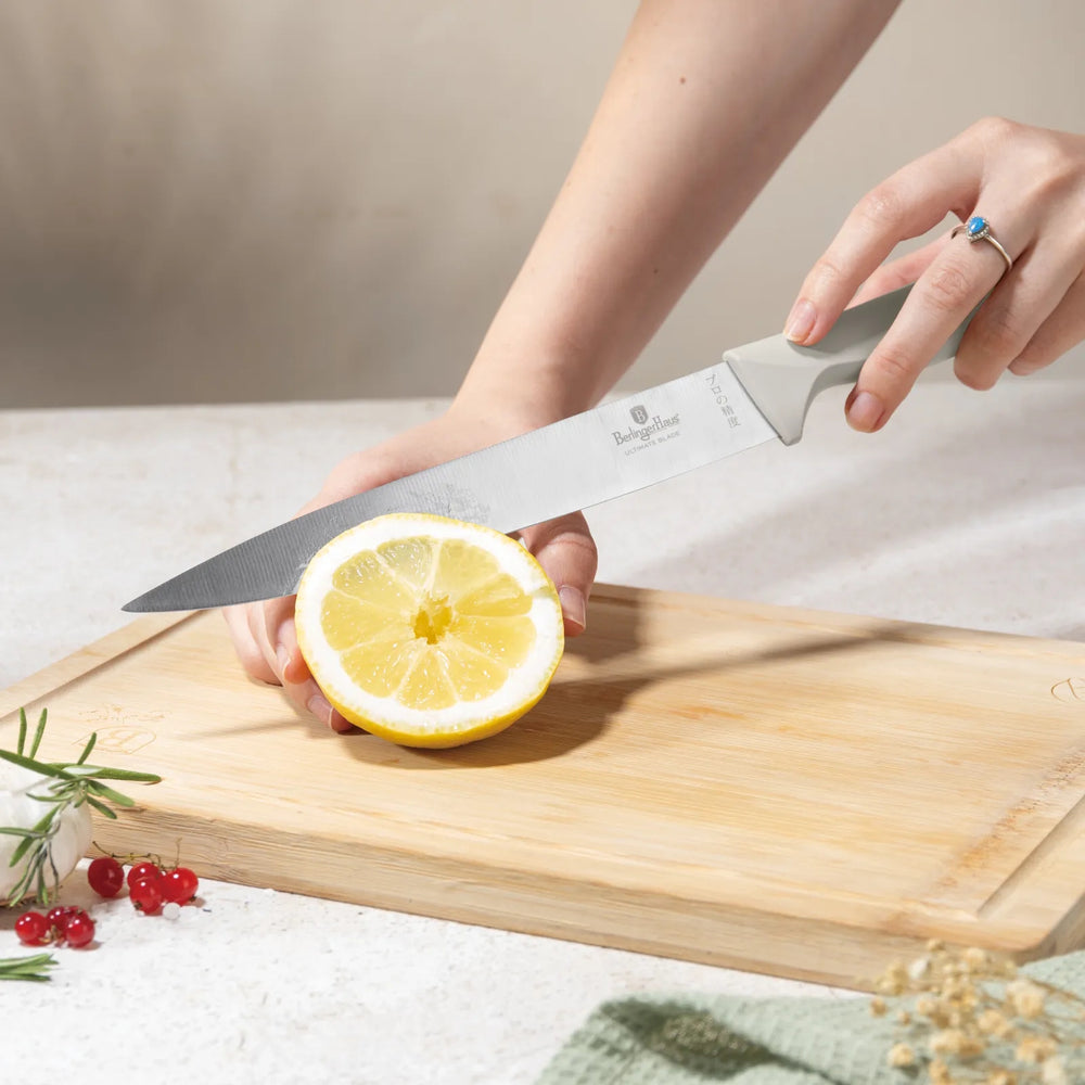 BerlingerHaus Knife Set with Cutting Board Matte Cream 6-piece - Chef's Knife, Bread Knife, Carving Knife, Paring Knife & Peeling Knife