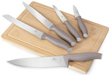 BerlingerHaus Knife Set with Cutting Board Taupe 6-piece - Chef's Knife, Bread Knife, Carving Knife, Utility Knife & Paring Knife