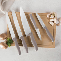 BerlingerHaus Knife Set with Cutting Board Taupe 6-piece - Chef's Knife, Bread Knife, Carving Knife, Utility Knife & Paring Knife