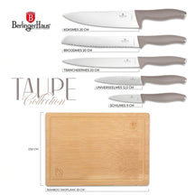 BerlingerHaus Knife Set with Cutting Board Taupe 6-piece - Chef's Knife, Bread Knife, Carving Knife, Utility Knife & Paring Knife