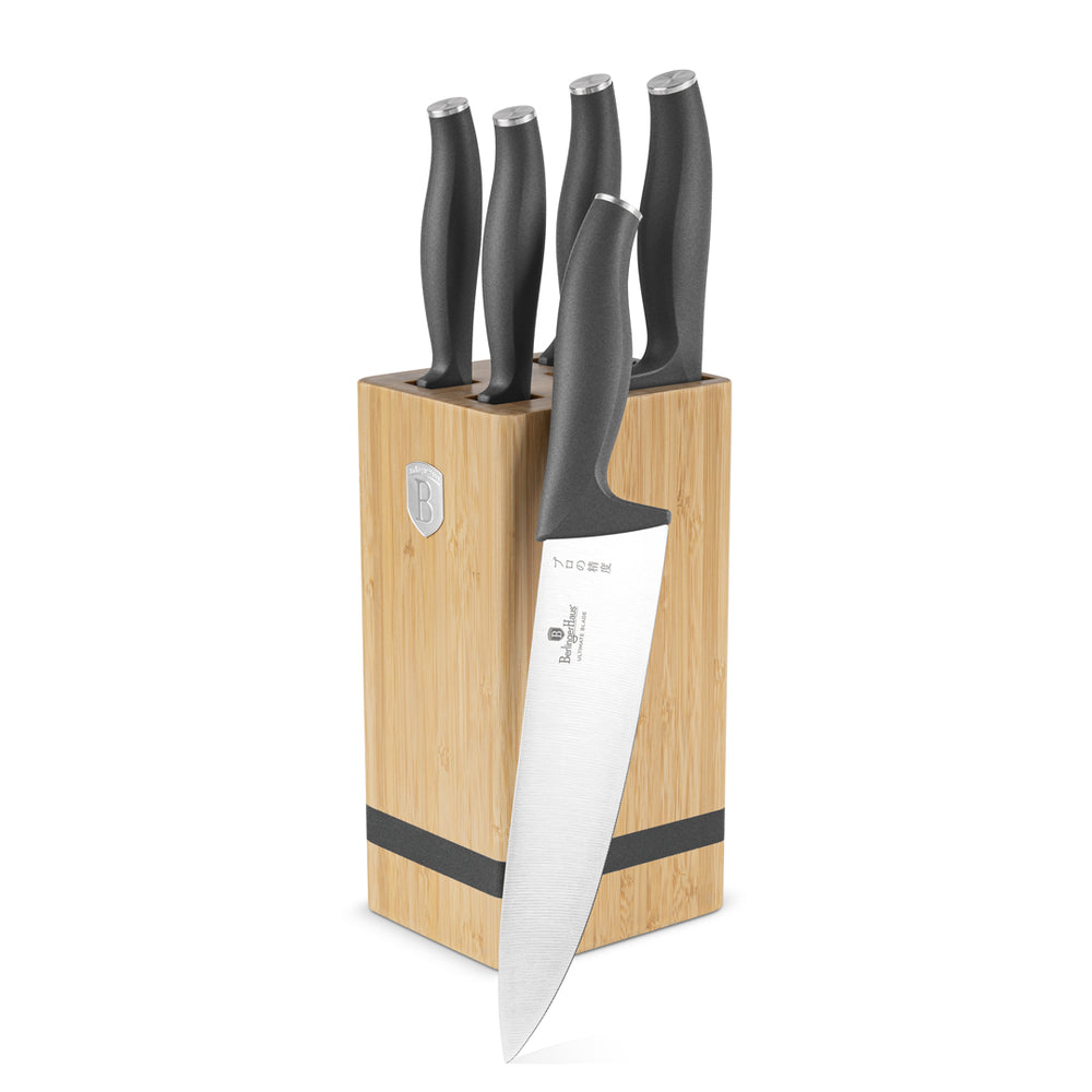 BerlingerHaus Knife Block Matte Anthracite 6-piece - Chef's Knife, Bread Knife, Santoku Knife, Paring Knife & Peeling Knife