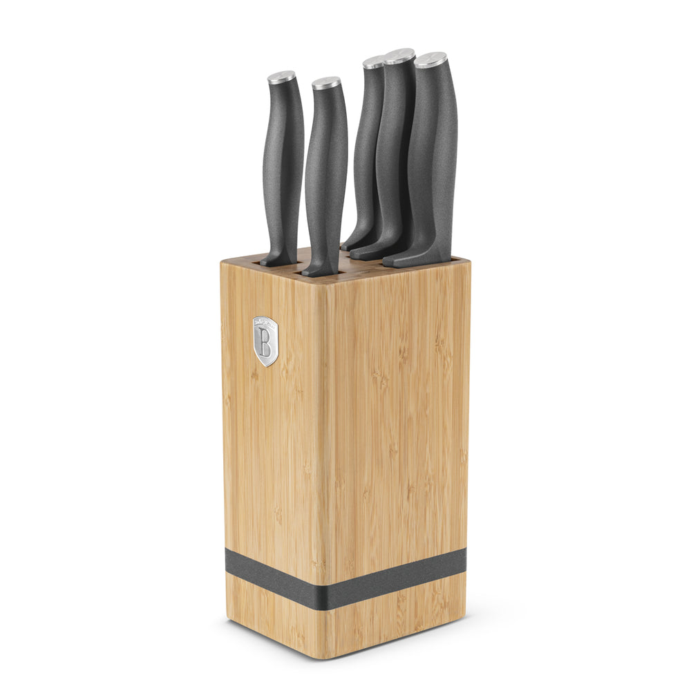 BerlingerHaus Knife Block Matte Anthracite 6-piece - Chef's Knife, Bread Knife, Santoku Knife, Paring Knife & Peeling Knife