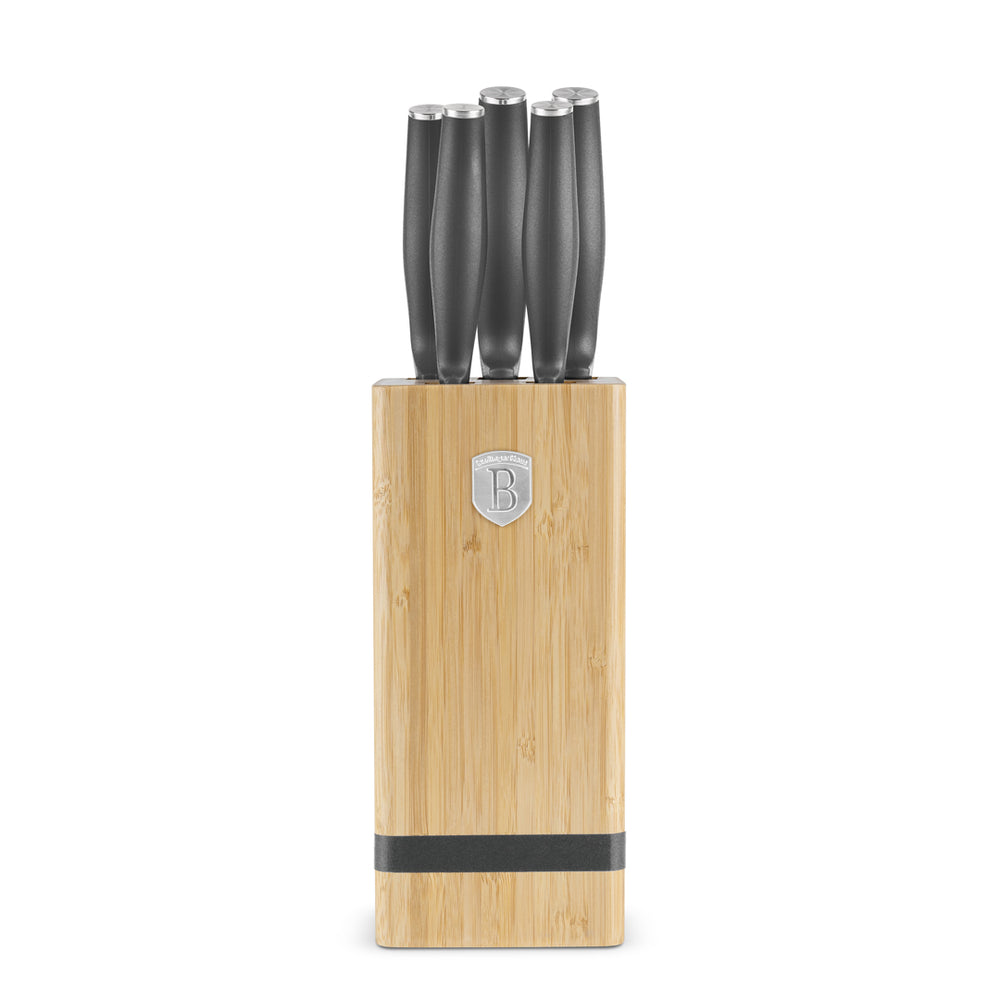 BerlingerHaus Knife Block Matte Anthracite 6-piece - Chef's Knife, Bread Knife, Santoku Knife, Paring Knife & Peeling Knife