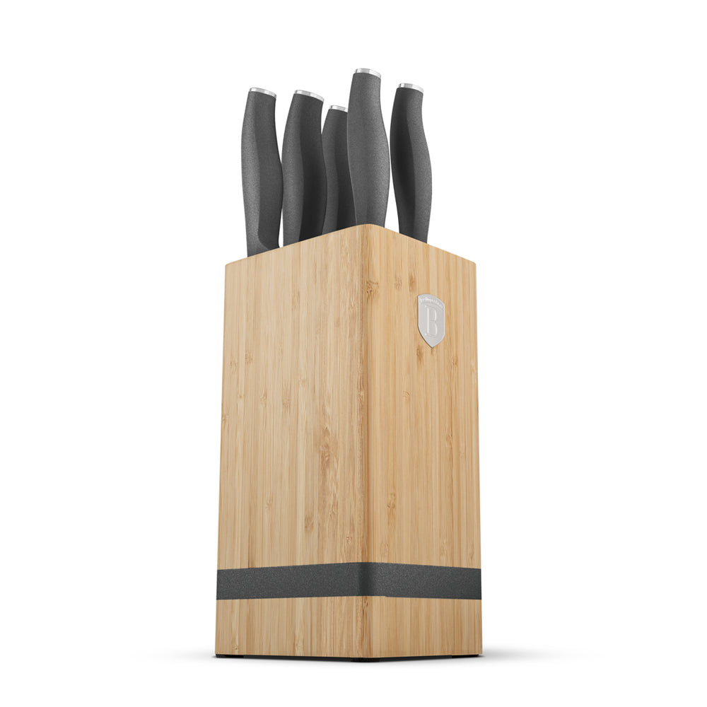 BerlingerHaus Knife Block Matte Anthracite 6-piece - Chef's Knife, Bread Knife, Santoku Knife, Paring Knife & Peeling Knife