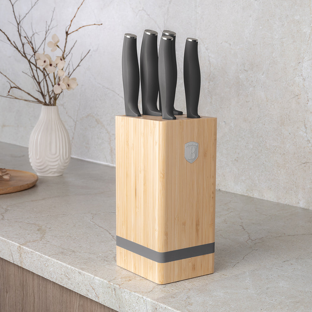 BerlingerHaus Knife Block Matte Anthracite 6-piece - Chef's Knife, Bread Knife, Santoku Knife, Paring Knife & Peeling Knife