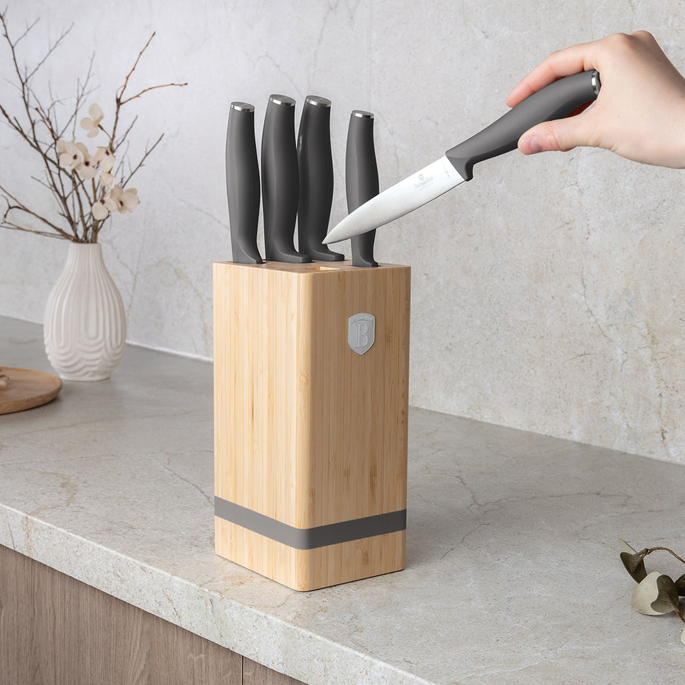 BerlingerHaus Knife Block Matte Anthracite 6-piece - Chef's Knife, Bread Knife, Santoku Knife, Paring Knife & Peeling Knife