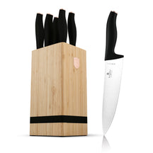 BerlingerHaus Bloque de cuchillos Negro Roségold 6 piezas - Cuchillo de chef, cuchillo de pan, cuchillo Santoku, cuchillo de oficina y cuchillo pelador
