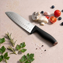 BerlingerHaus Bloque de cuchillos Negro Roségold 6 piezas - Cuchillo de chef, cuchillo de pan, cuchillo Santoku, cuchillo de oficina y cuchillo pelador