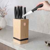 BerlingerHaus Bloque de cuchillos Negro Roségold 6 piezas - Cuchillo de chef, cuchillo de pan, cuchillo Santoku, cuchillo de oficina y cuchillo pelador