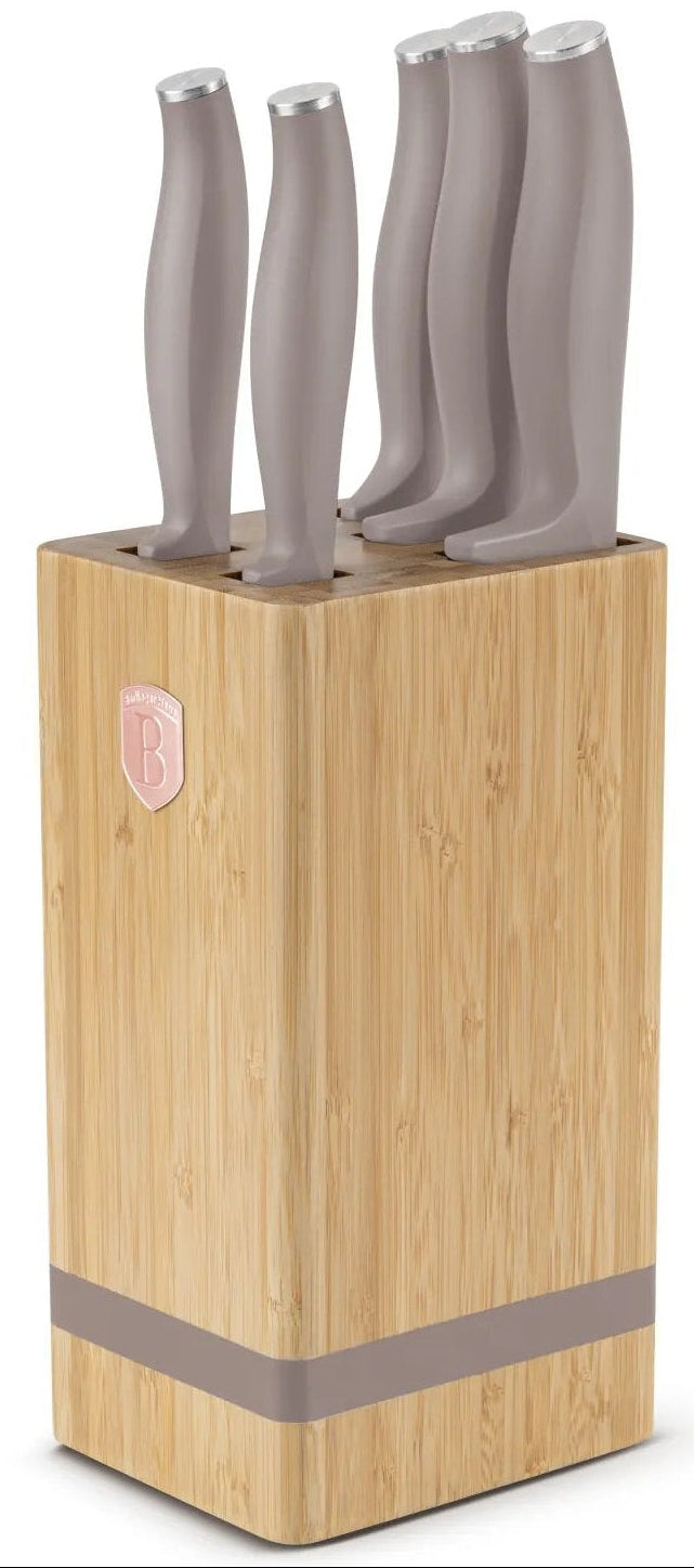 BerlingerHaus Bloque de cuchillos Taupe 6 piezas - Cuchillo de chef, Cuchillo de pan, Cuchillo Santoku, Cuchillo de oficina & Cuchillo pelador