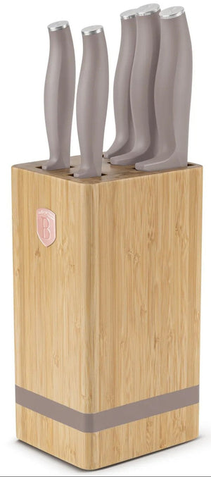 BerlingerHaus Knife Block Taupe 6-piece - Chef's Knife, Bread Knife, Santoku Knife, Paring Knife & Peeling Knife