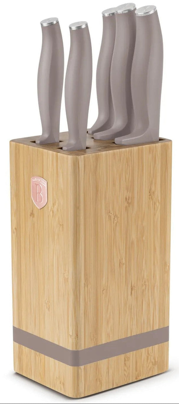 BerlingerHaus Knife Block Taupe 6-piece - Chef's Knife, Bread Knife, Santoku Knife, Paring Knife & Peeling Knife