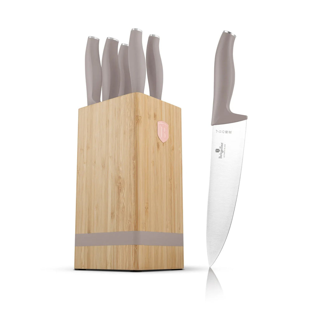BerlingerHaus Bloque de cuchillos Taupe 6 piezas - Cuchillo de chef, Cuchillo de pan, Cuchillo Santoku, Cuchillo de oficina & Cuchillo pelador