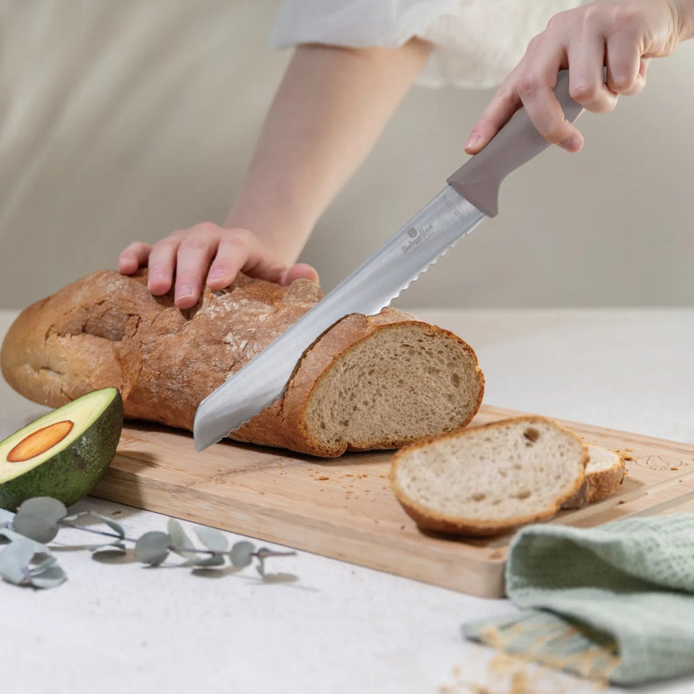 BerlingerHaus Knife Set with Magnetic Knife Strip Acacia Wood Taupe - 6-piece - Chef's Knife, Bread Knife, Santoku Knife, Paring Knife & Peeling Knife