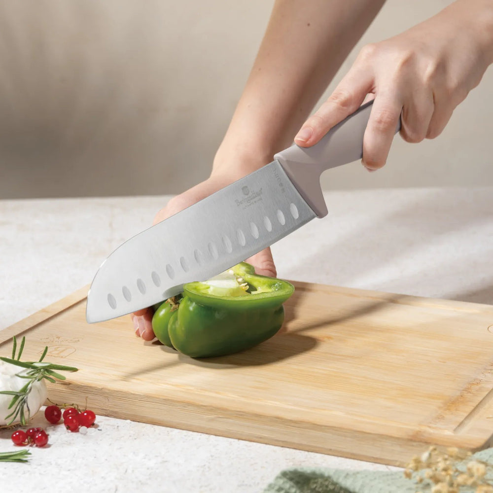 BerlingerHaus Knife Set with Magnetic Knife Strip Acacia Wood Taupe - 6-piece - Chef's Knife, Bread Knife, Santoku Knife, Paring Knife & Peeling Knife
