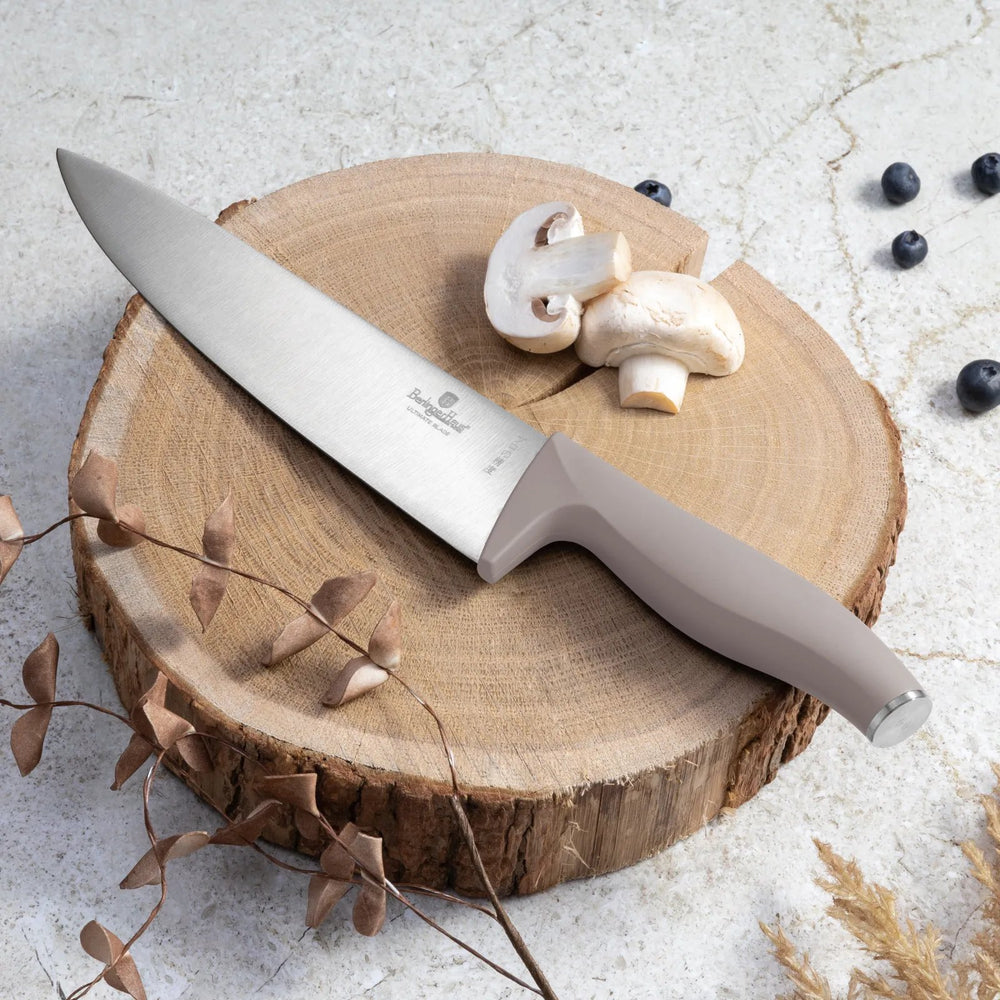 BerlingerHaus Knife Set with Magnetic Knife Strip Acacia Wood Taupe - 6-piece - Chef's Knife, Bread Knife, Santoku Knife, Paring Knife & Peeling Knife