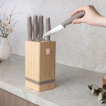 BerlingerHaus Bloque de cuchillos Taupe 6 piezas - Cuchillo de chef, Cuchillo de pan, Cuchillo Santoku, Cuchillo de oficina & Cuchillo pelador