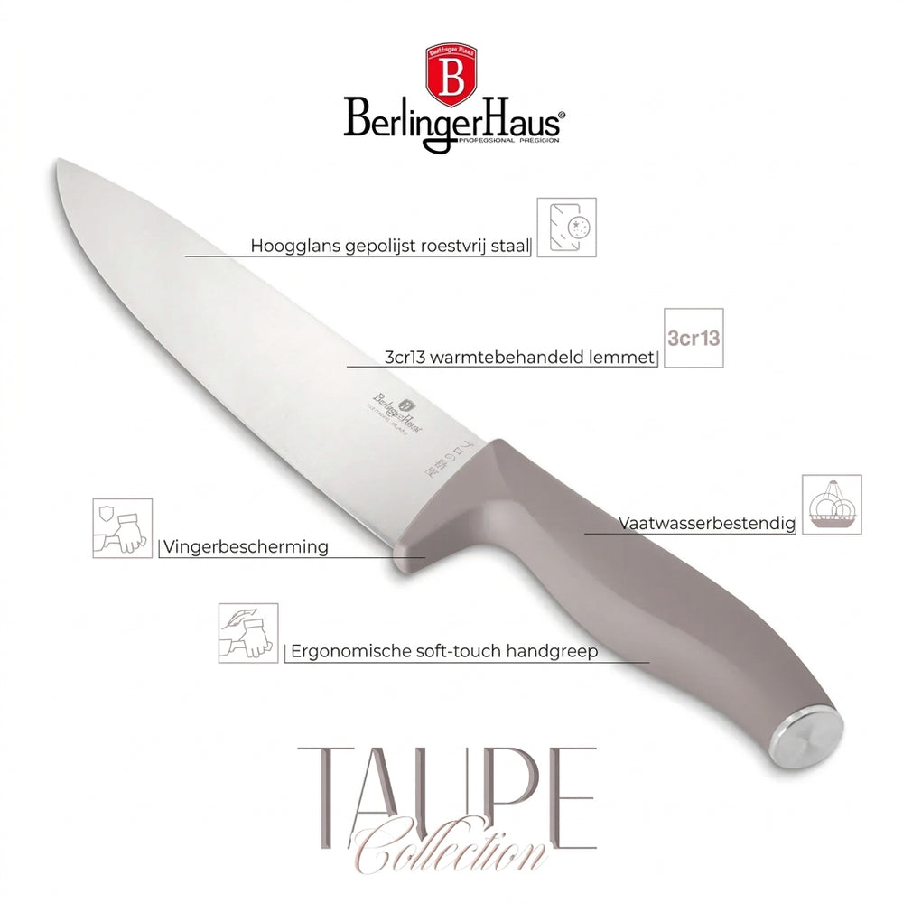 BerlingerHaus Knife Set with Cutting Board Taupe 6-piece - Chef's Knife, Bread Knife, Carving Knife, Utility Knife & Paring Knife